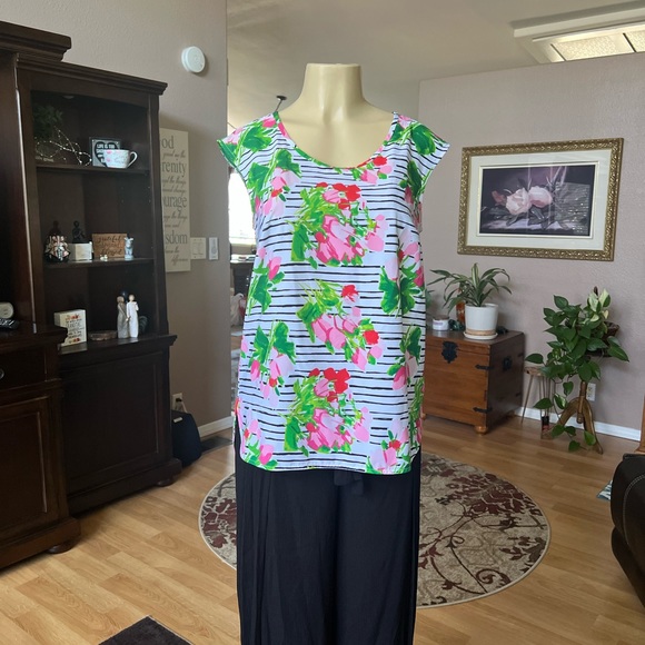 Merona pink, green, black & white sleeveless blouse-size M - Picture 7 of 10